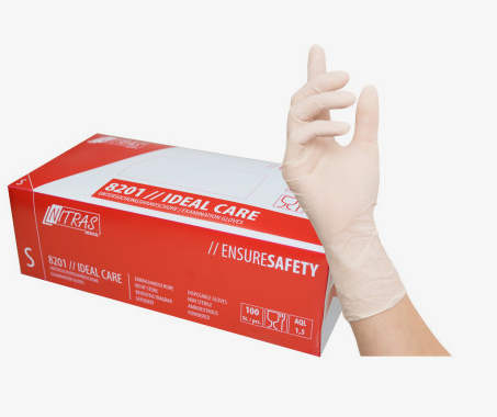 Nitras Ideal Care, Latex-Einmalhandschuhe, Naturfarbe, Box a 100 Stk.