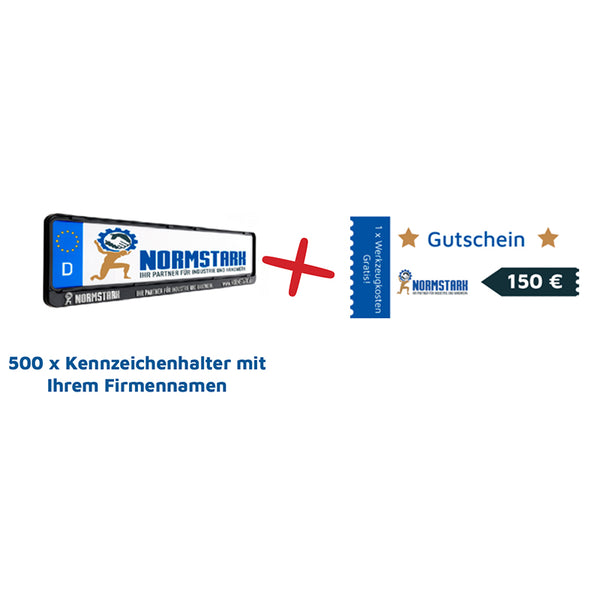 500x Kennzeichenhalter mit Ihrem Firmennamen + Gutschein