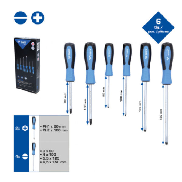 Schraubendreher-Satz, 6-tlg, Schlitz, PH Phillips