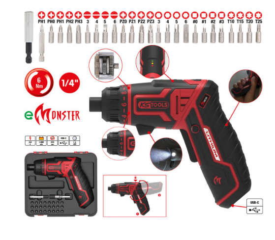 eMONSTER 1/4“ Akku-Bit-Schrauber-Satz, 27-tlg.