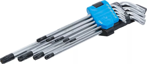 Winkelschlüssel-Satz | extra lang | T-Profil (für Torx) mit Bohrung T10 - T50 | 9-tlg. HS CODE: 8204.21