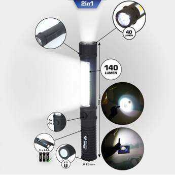 2 in 1 COB-Taschenlampe mit 140 Lumen