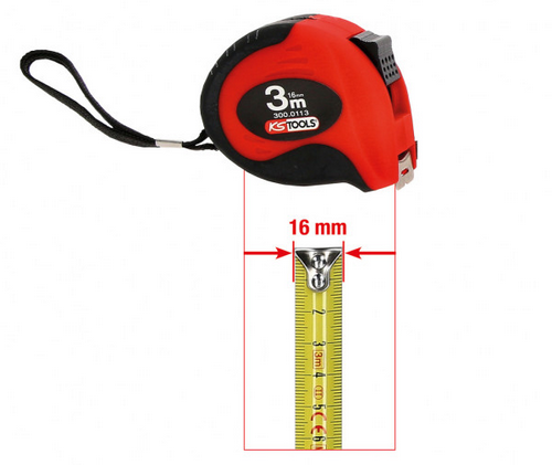 Bandmaß mit Feststeller,schwarz-rot, 3m HS CODE:901780