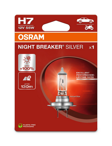 H7 12V 55W PX26d NIGHT BREAKER® SILVER +100% 1 St. OSRAM HS CODE:853921
