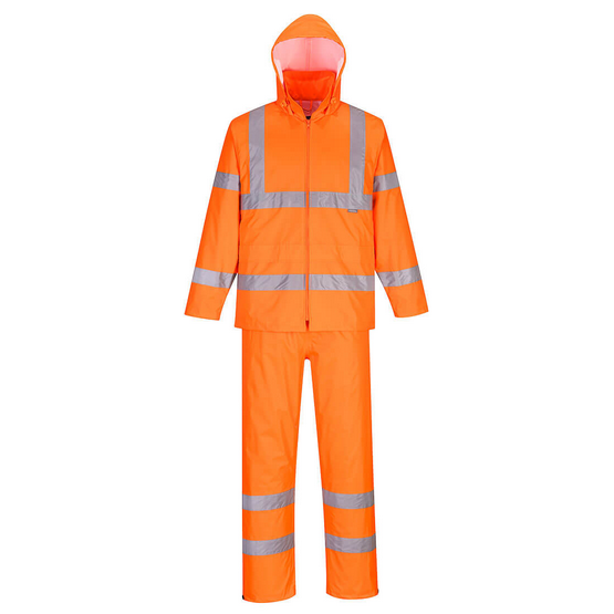 H448 - Hi-Vis Regenanzug leicht verstaubar Orange