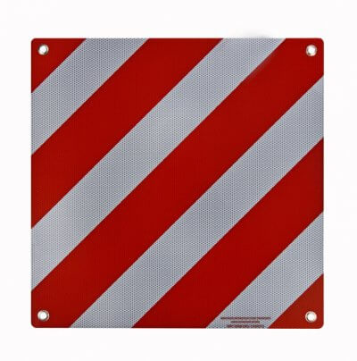 Italien-Tafel zur Kennzeichnung der in Längsrichtung überstehenden Ladungsteile retroreflektierend Typ II, weiß-rot