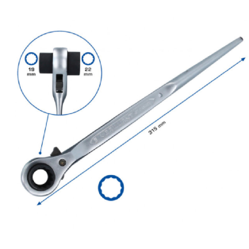 KS Tools Gerüstbauschlüssel Umschaltbar 19x22 Mm - Chrom-Vanadium, FlankTraction-Profil