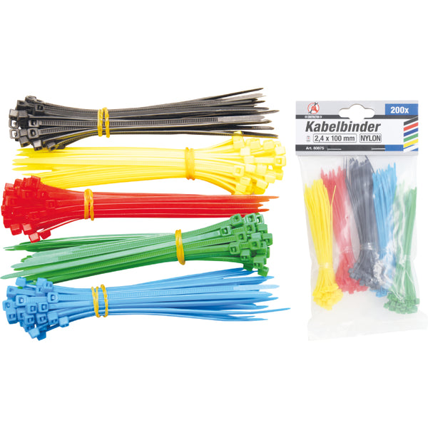 Kabelbinder-Sortiment | farbig | 2,4 x 100 mm | 200-tlg.