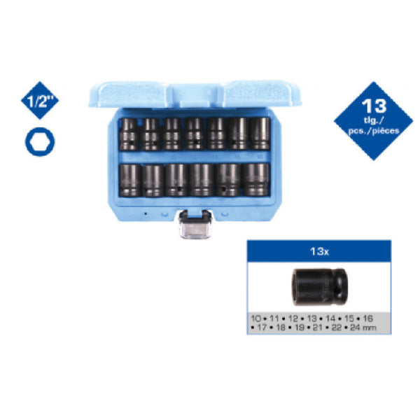 1/2" Kraft-Stecknuss-Satz, Sechskant, 13-tlg, kurz