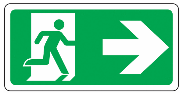 "Rettungsweg / Notausgang und Richtungspfeil rechts", EN ISO 7010, Aluminium