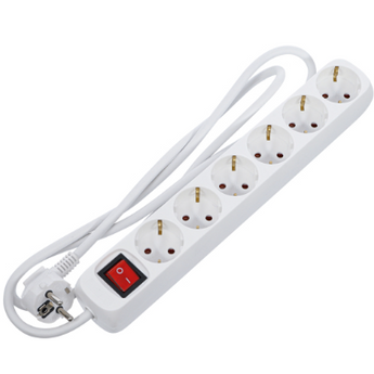 Steckdosenleiste | 6-fach mit Schalter | Zuleitung 1,4 m | 3 x 1,5 mm² | IP 20